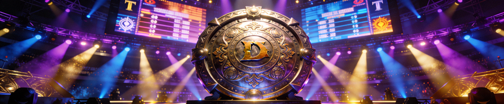 DOTA2国际邀请赛TI主舞台，绚丽的灯光与巨大的冠军神盾