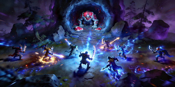 DOTA2游戏画面，夜魇与天辉军团在肉山巢穴附近团战