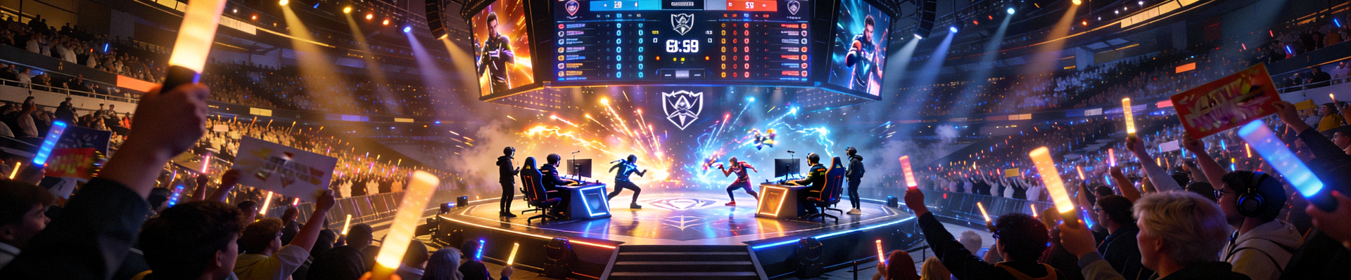 英雄联盟全球总决赛现场激烈对战画面，观众座无虚席